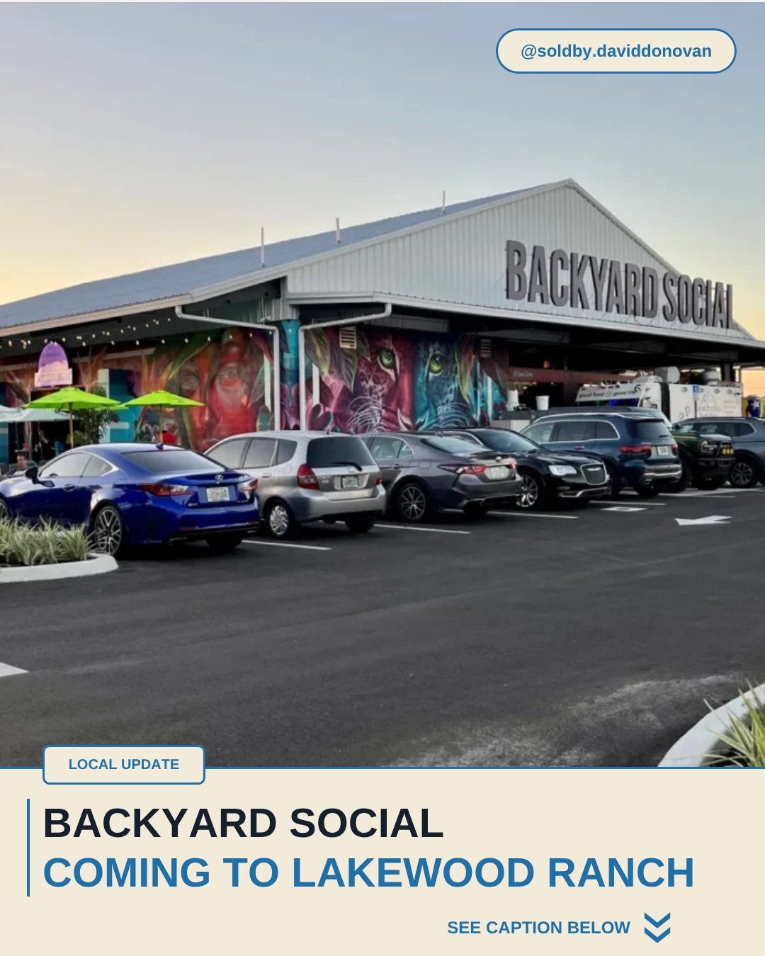 Backyard Social Coming to Lakewood Ranch — Donovan Homes local update graphic