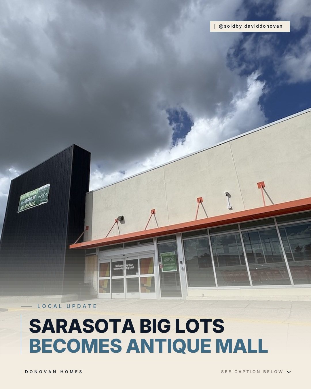 Former Sarasota Big Lots Could Become Massive Antique Mall — Donovan Homes local update graphic