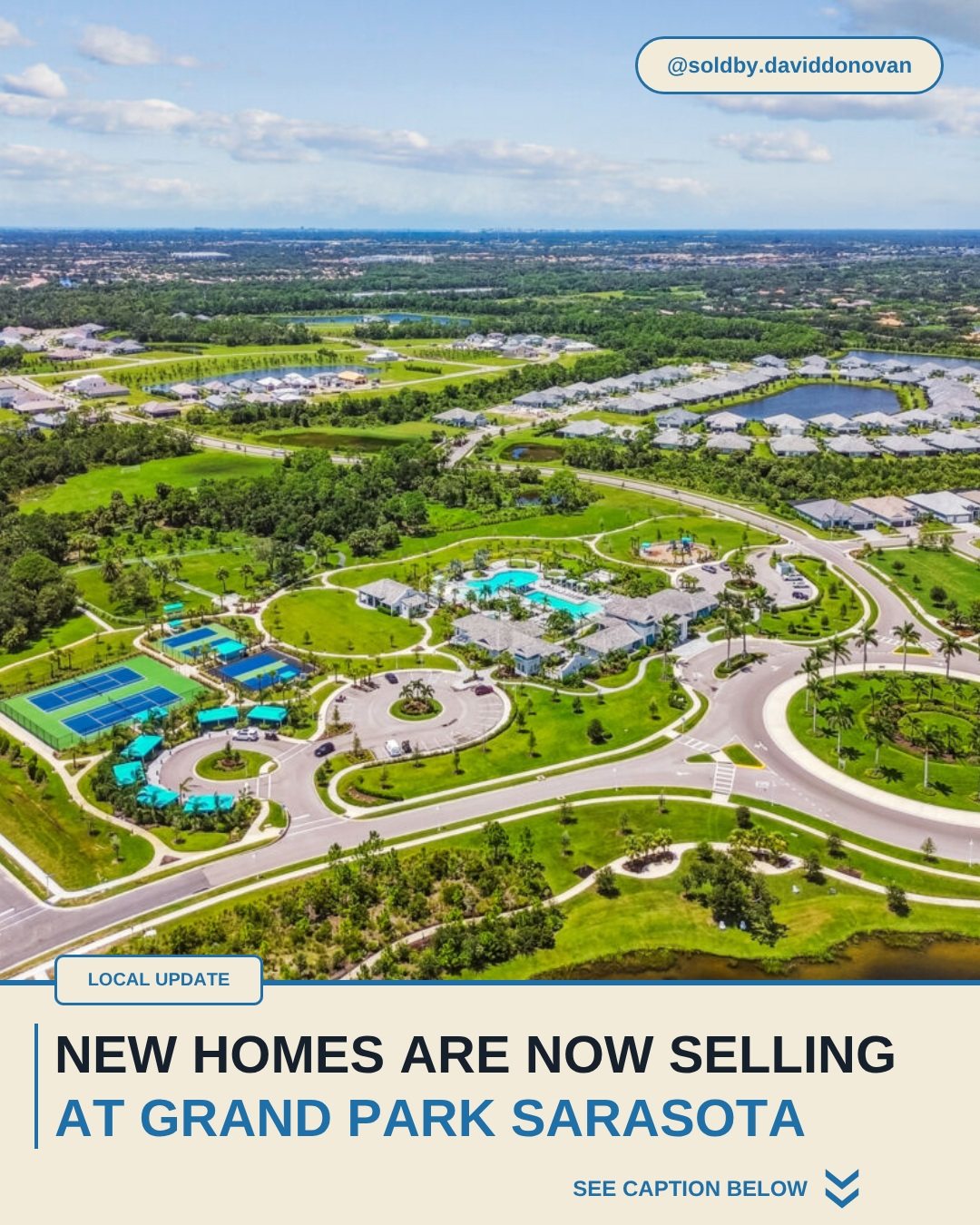New Homes Are Now Selling at Grand Park Sarasota — Donovan Homes local update graphic